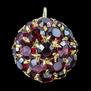 Vintage Garnet Cluster Earrings 18ct Gold