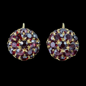 Vintage Garnet Cluster Earrings 18ct Gold