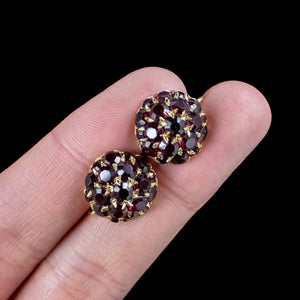 Vintage Garnet Cluster Earrings 18ct Gold