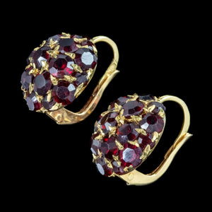 Vintage Garnet Cluster Earrings 18ct Gold