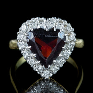 Vintage Garnet Diamond Heart Cluster Ring 3ct Garnet