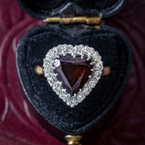 Vintage Garnet Diamond Heart Cluster Ring 3ct Garnet