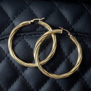 Vintage Large Hoop Earrings 9ct Gold Unoaerre