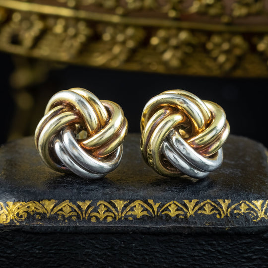 Vintage Love Knot Stud Earrings Two-Tone 9ct Gold