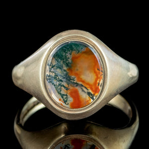 Vintage Moss Agate Signet Ring Dated 1965