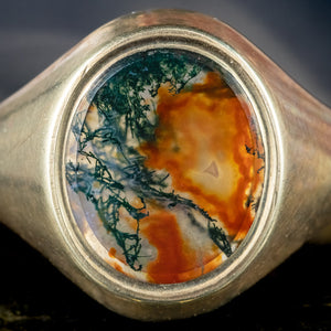 Vintage Moss Agate Signet Ring Dated 1965