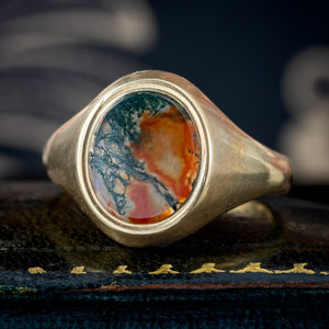 Vintage Moss Agate Signet Ring Dated 1965