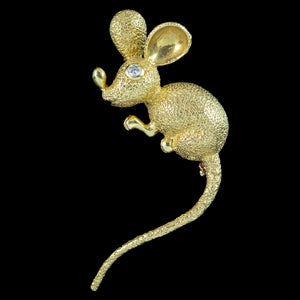 Vintage Mouse Brooch 18ct Gold Diamond Eye