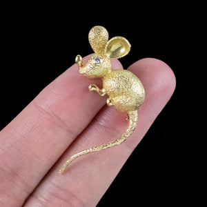 Vintage Mouse Brooch 18ct Gold Diamond Eye