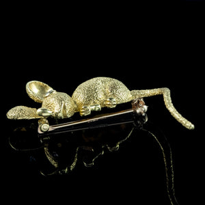 Vintage Mouse Brooch 18ct Gold Diamond Eye