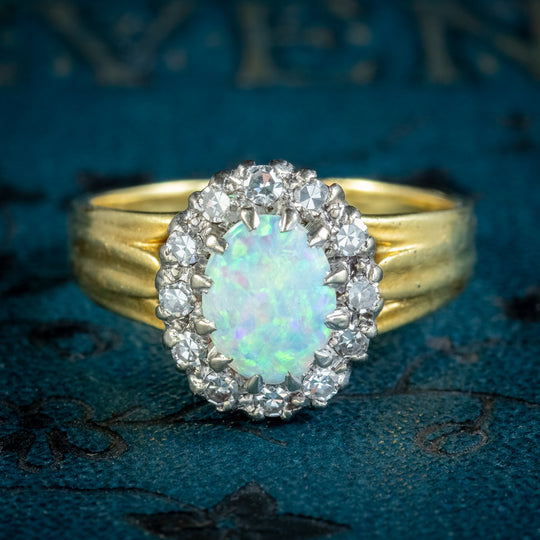 Vintage Opal Diamond Cluster Ring 1.50ct Opal Dated 1970