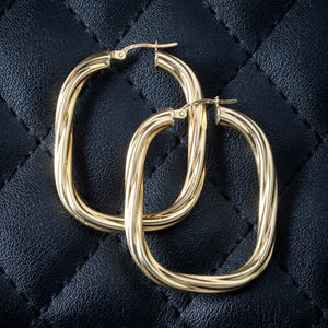 Vintage Rectangular Hoop Earrings Unoaerre 9ct Gold