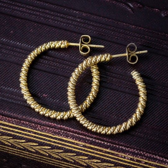 Vintage Rope Hoop Earrings 9ct Gold