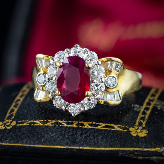 Vintage Ruby Diamond Cluster Ring 0.90ct Ruby