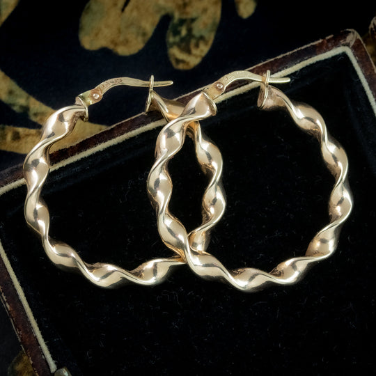 Vintage Twisted Hoop Earrings 9ct Gold