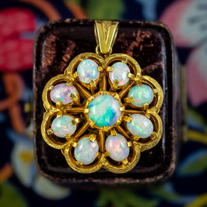 Vintage Opal Flower Pendant 18ct Gold 3.2ct Total