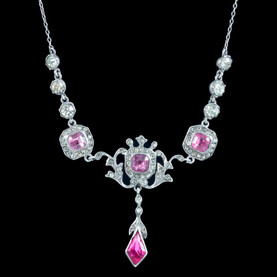 Antique Edwardian Pink Paste Necklace Silver