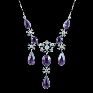 Antique Edwardian Purple Paste Lavaliere Necklace Silver