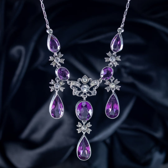 Antique Edwardian Purple Paste Lavaliere Necklace Silver