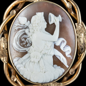 Antique Victorian Bacchus Shell Cameo Brooch Pinchbeck Frame