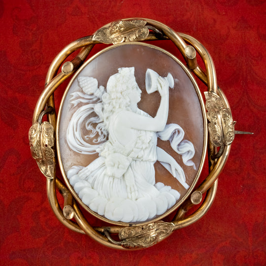 Antique Victorian Bacchus Shell Cameo Brooch Pinchbeck Frame