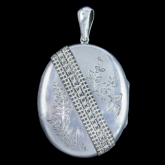 Antique Victorian Floral Locket Sterling Silver