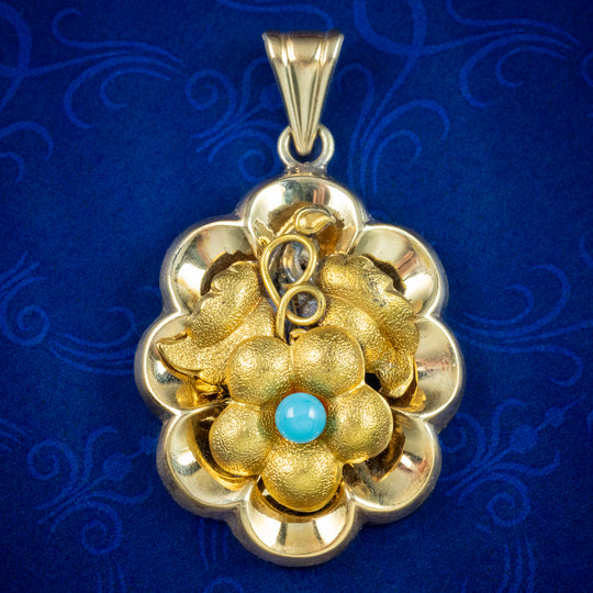 Antique Victorian Forget Me Not Pendant 18ct Gold Gilt Silver Circa 1900