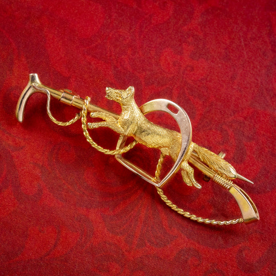 Antique Victorian Hunting Brooch 15ct Gold