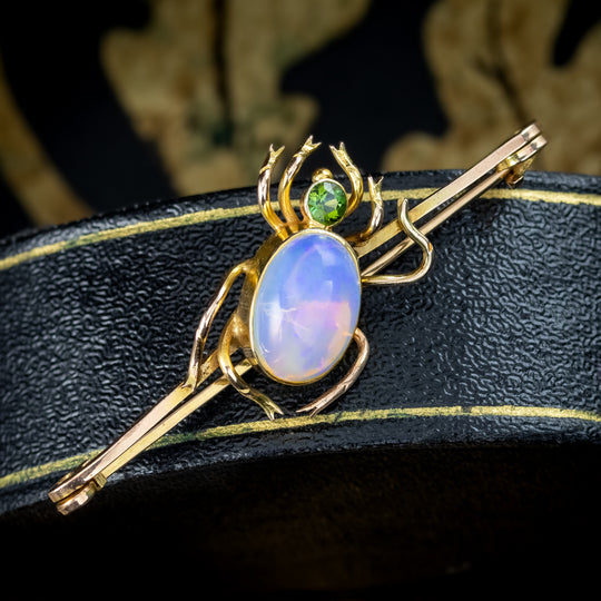 Antique Victorian Opal Spider Brooch 9ct Gold 5ct Opal