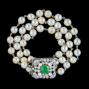 Antique Victorian Pearl Bracelet Green Paste Silver Clasp Austro Hungarian Circa 1890