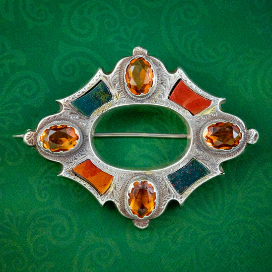 Antique Victorian Scottish Brooch Citrine Silver Circa 1860