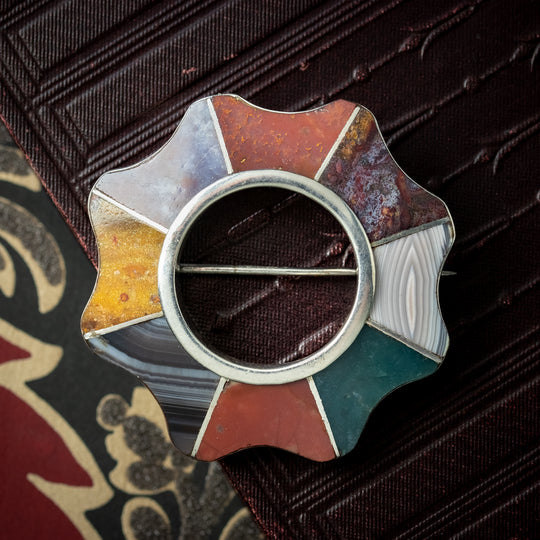 Antique Victorian Scottish Brooch Silver Agate Circa 1860