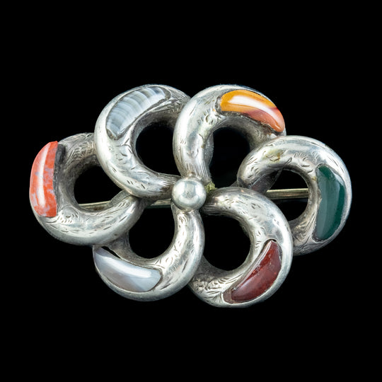 Antique Victorian Scottish Silver Agate Brooch