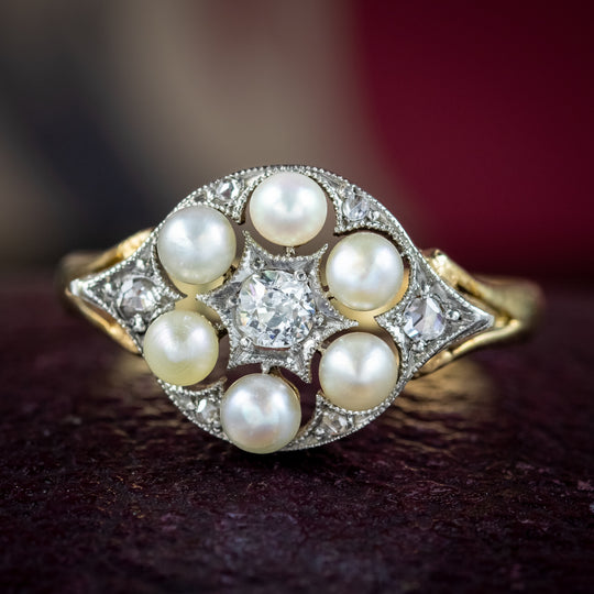 Vintage Pearl Diamond Cluster Ring