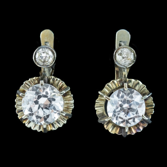 Vintage White Topaz Earrings 18ct Gold