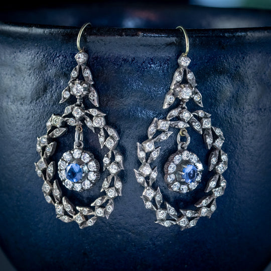 Victorian Style Paste Wreath Drop Earrings Silver Gold Wires