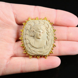 ANTIQUE GOLD CAMEO VOLCANIC LAVA BROOCH BUCKLE 18CT GOLD