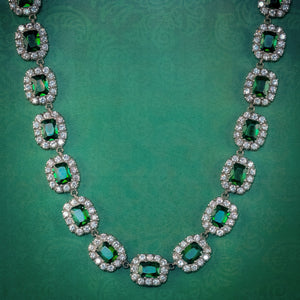 Antique Victorian Green Paste Riviere Necklace Silver Circa 1900