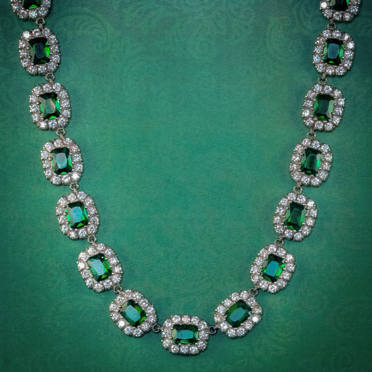 Antique Victorian Green Paste Riviere Necklace Silver Circa 1900
