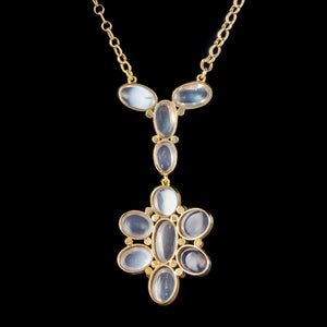 Antique Edwardian Moonstone Lavaliere Pendant Necklace Silver Gold Gilt