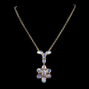 Antique Edwardian Moonstone Lavaliere Pendant Necklace Silver Gold Gilt