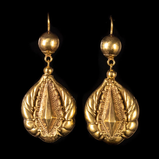 Antique Victorian Etruscan Drop Earrings 18ct Gold