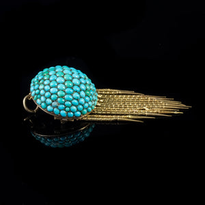 ANTIQUE VICTORIAN ETRUSCAN TURQUOISE TASSEL Brooches PENDANT 18CT GOLD CIRCA 1860