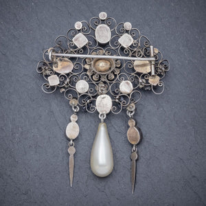 ANTIQUE EDWARDIAN PASTE PEARL SUFFRAGETTE Brooches SILVER CIRCA 1910