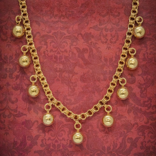 Antique Victorian Ball Dropper Necklace 18ct Gold On Silver