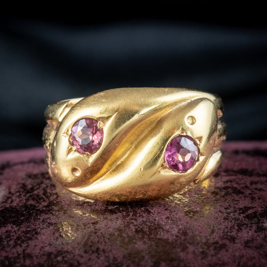 Antique Art Deco Almandine Garnet Toi Et Moi Snake Ring Dated 1919