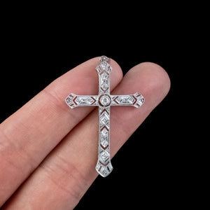 Antique Art Deco Diamond Cross Pendant 15ct Gold 0.20ct Diamond