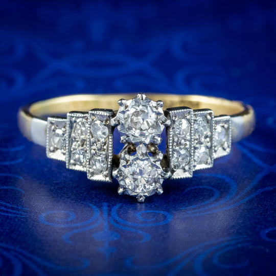 Antique Art Deco Diamond Toi Et Moi Ring 0.50ct Total