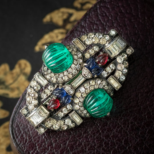 Antique Art Deco Paste Tourmaline Brooch Silver