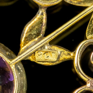 Antique Edwardian Amethyst Pearl Pendant 9ct Gold